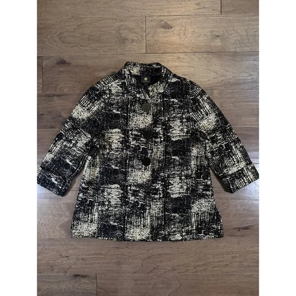 JM Collection Womens XL Black‎ Gold Metallic Abstract Button Front Jacket