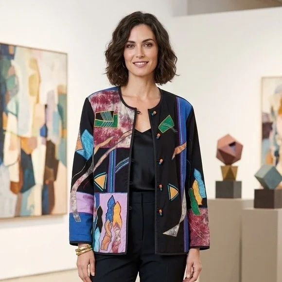 Vintage Ultimate Philadelphia Art‎ Patchwork Embroidered Jacket Womens M