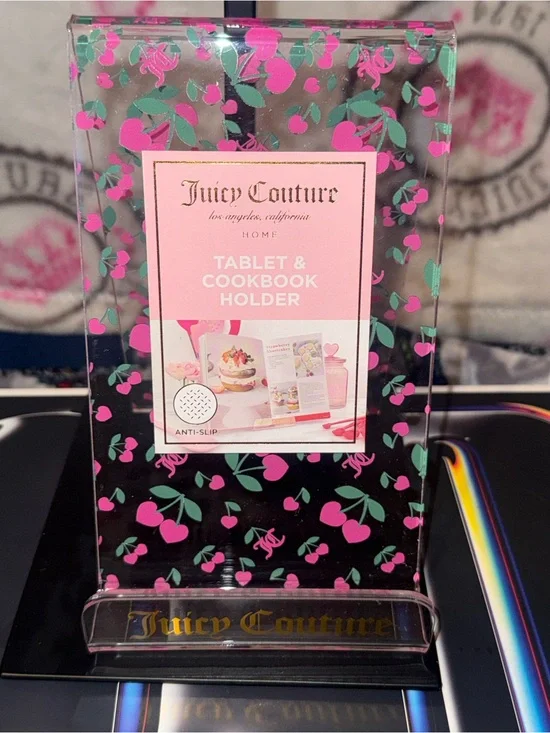 Juicy Couture Home Pink Cherry Tablet & Cookbook Holder Acrylic Recipe Stand