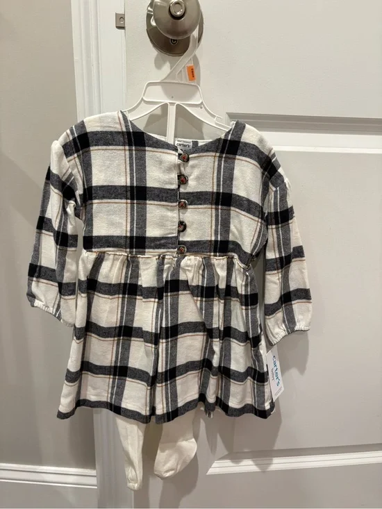 Carter's Black and Cream Plaid Long-Sleeve Baby Dress