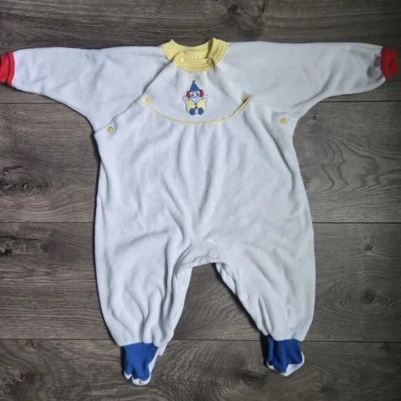 Vintage Carters Clown Sleeper Footie Pajamas 3-6 Months Terry Cloth Red Blue Y2K