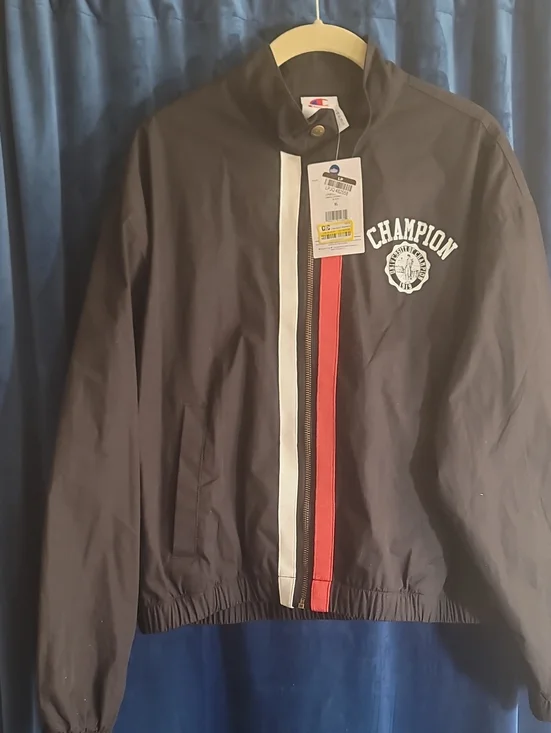 Champion Men's Black Track Jacket with Red & White Stripe