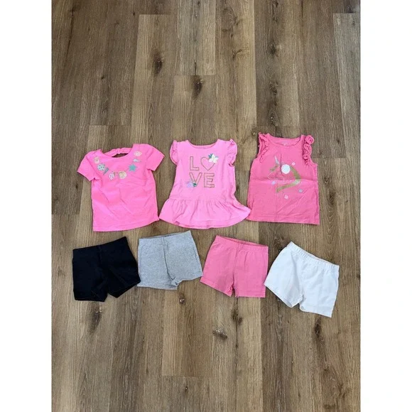 Carter's Coastal Shirt and Shorts Set Girls 3T Pink Mix Match 7pc Shell Unicorn