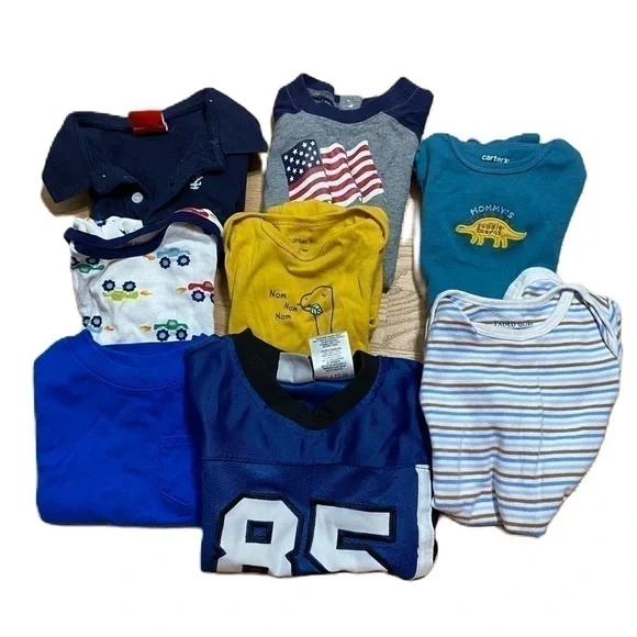 12 mos Boys Short Sleeve Shirt Bundle Carter’s Dinosaur Flag Jersey Stripe Truck