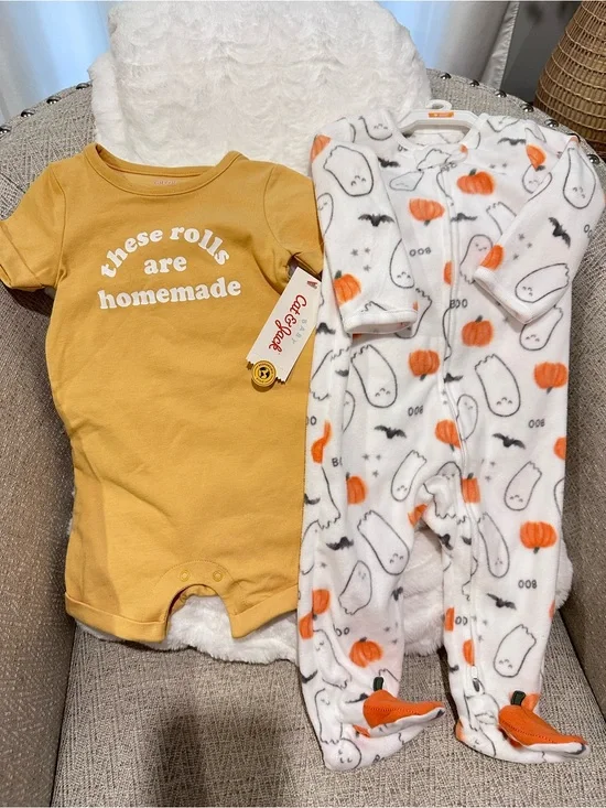 Carter’s Halloween Footed Pajamas & Cat & Jack Fall One-Piece 6-9M