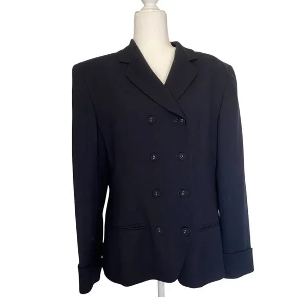 Vintage Anne Klein 100% Wool Double Breasted Blazer Size 14