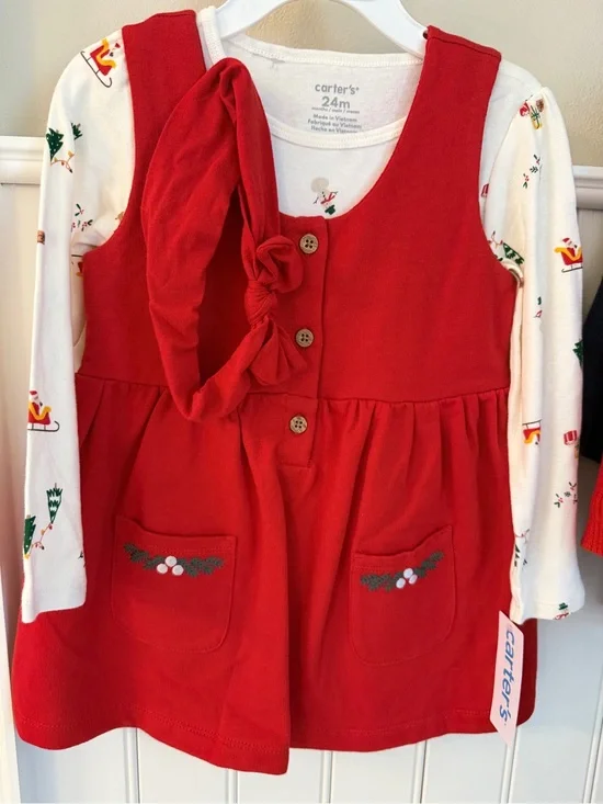 Carter's Red Holiday Dress & Cream Printed Bodysuit Set