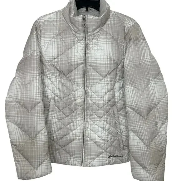 Eddie Bauer Down Quilted Puffer Coat Gray/White XLP Outdoor Winter