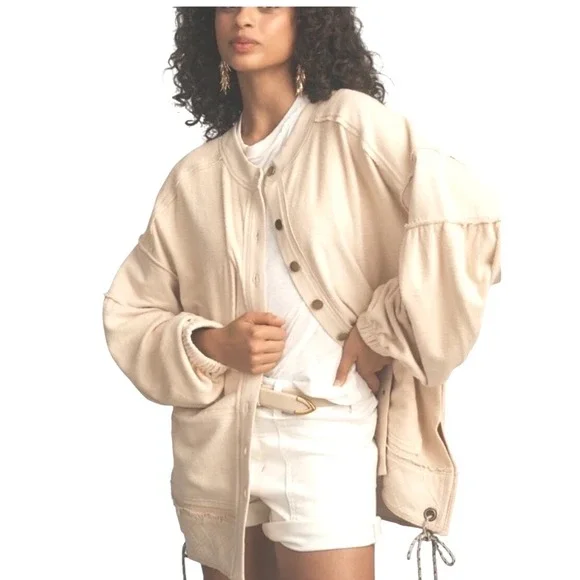 Anthropologie Pilcro Button-Front Boho Cozy Cotton Shacket Cream Jacket S‎