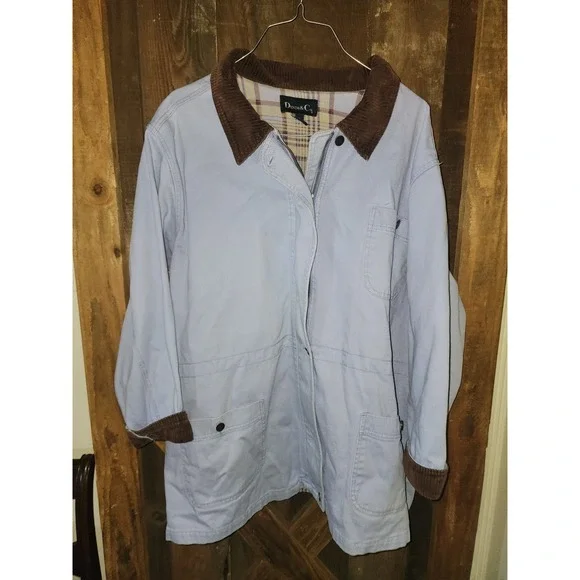 Vintage 90s Denim&CoLight BlueDenim Lined Chore Coat Corduroy Collar Women's 2XL