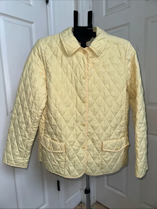 Brooks Brothers Women’s Diamond Quilted Barn Jacket - Pale Yellow/ Plaid Lining