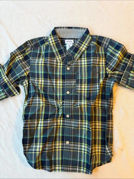 Carter's Plaid Button-Down Shirt in Navy, Yellow & Green