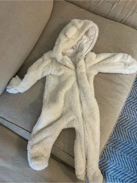 Carters Plush Cream Hooded Baby One-Piece Romper