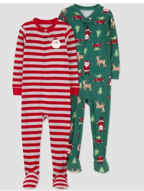 Carter's Just One You Toddler Boys' Cotton Long Sleeve Striped Santa & Christmas