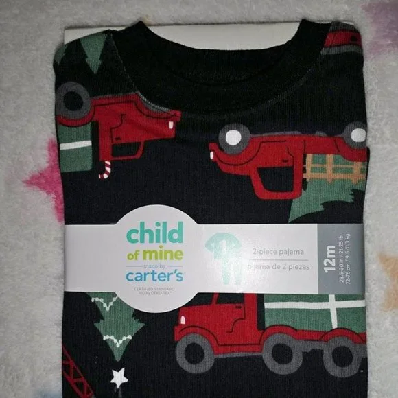Child of mine baby boy 2 piece pajama 12 month red truck christmas tree
