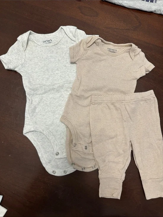 Carter's Baby Bodysuits & Two-Piece Set in Light Gray and Beige