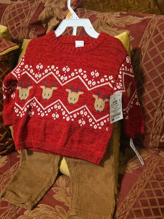 Carter's Red Knit Reindeer Sweater 2 Piece Set  [12 Mos / New With Tags]