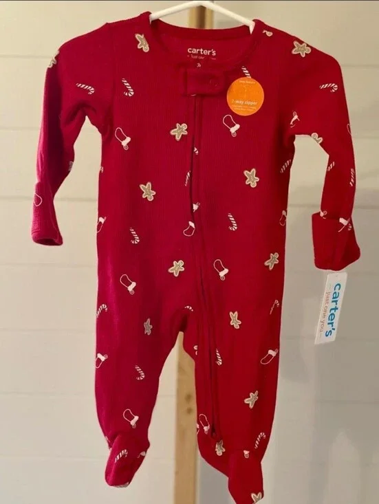 Carter's Red Gingerbread & Candy Cane Footies One-Piece