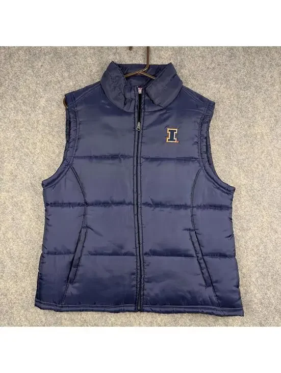Illinois Illini Women’s Quilted Vest Navy Blue Orange White Size XL EUC 655