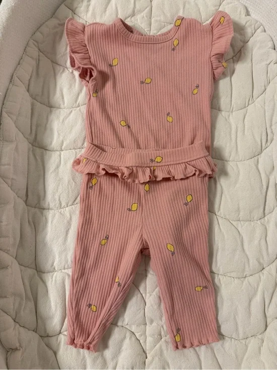 Carter's Pink Ribbed Lemon Print Matching Set
