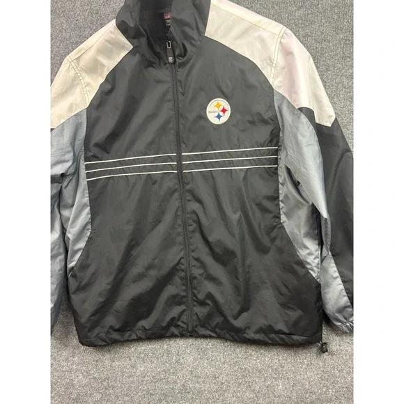 Reebok Pittsburgh Steelers Windbreaker Mens L Black Grey White Full Zip Jacket