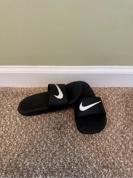 Nike Kids' Black Slide Sandals with White Swoosh