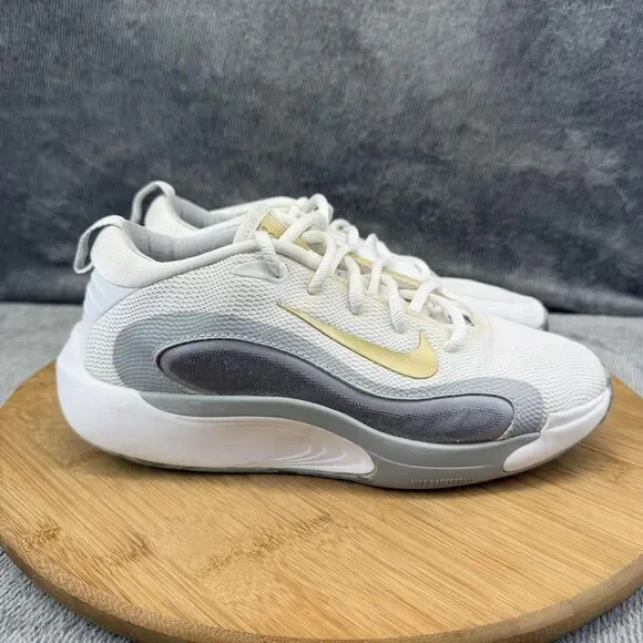 Nike Basketball Fly Shoes Boys Size 3.5Y White Gold Mesh Sneakers FN4384-100