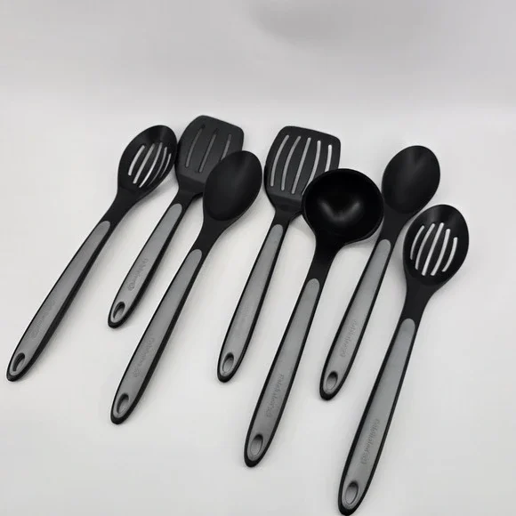 Calphalon Kitchen Utensil 7 Piece Nylon Non-Stick Black Grey