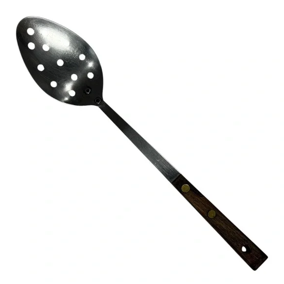Vintage Royal Brand Sharp Cutter Wood Handle Slotted Large Cooking Serving Spoon