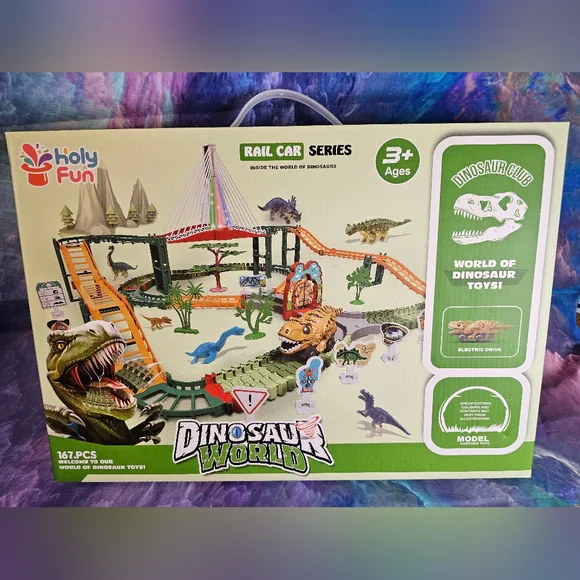 Holy Fun NEW Dinosaur World‎ Rail Car Train Set 167 pcs