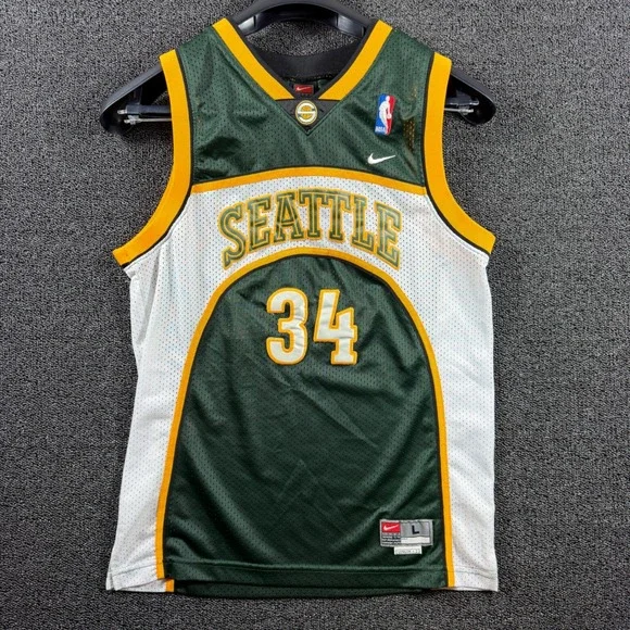 Vintage Nike Seattle‎ SuperSonics Ray Allen 34 NBA Jersey Green White Youth L +2