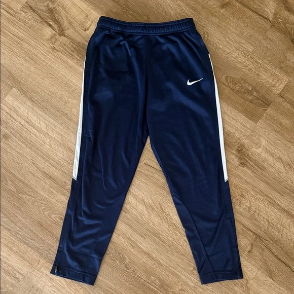 Nike Kids Navy Track Pants with White Side Stripes, Size Medium