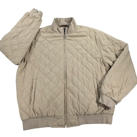Polo Golf Ralph Lauren Quilted Bomber Jacket Tan XL Mens Houndstooth Lining