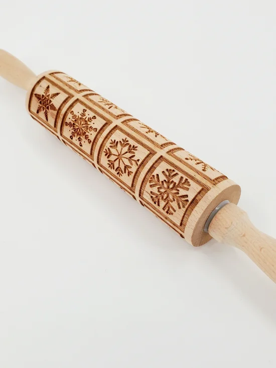 Snowflake Wooden Rolling Pin Embossing Christmas 14