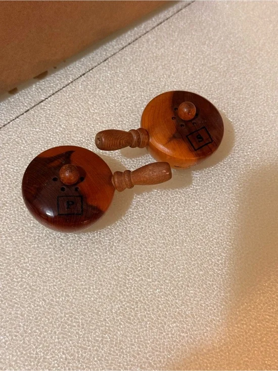 Vintage 1970 SC Tricentennial Carved Wooden Salt & Pepper Set in Warm Brown