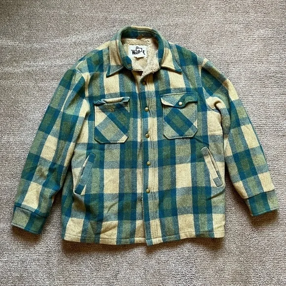 VTG 70’s Woolrich Plaid Sherpa Mens Coat