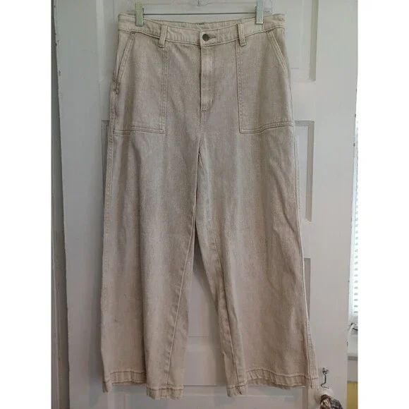 Universal Thread beige wide leg cropped jeans women's 12 neutral stonewash
