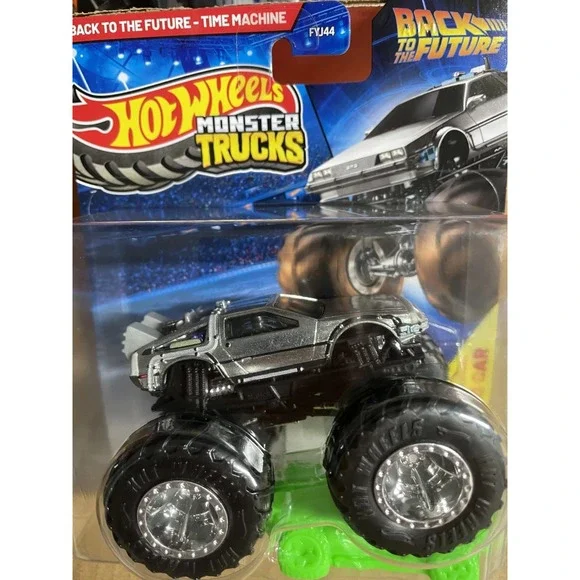 HTF Hot Wheels Monster Trucks Back to the Future-Time Machine w/Crushed Car!