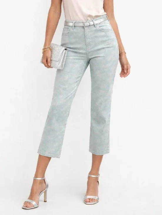 Jennifer Lopez Mint Cropped Dressy Jeans Floral Lace Print  10