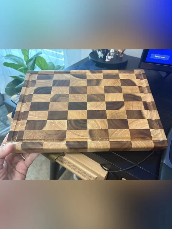 Market Square Checkered Acacia Wood Cutting Board 12
