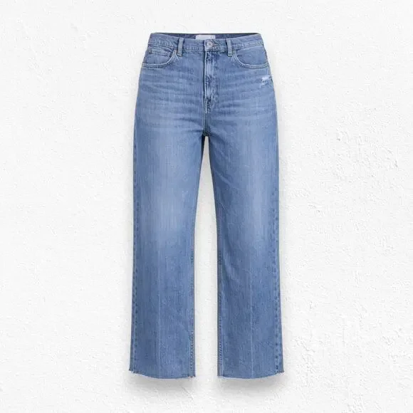 Everlane Light Wash High Rise Straight Crop Organic Cotton Raw Hem Jeans Size 31