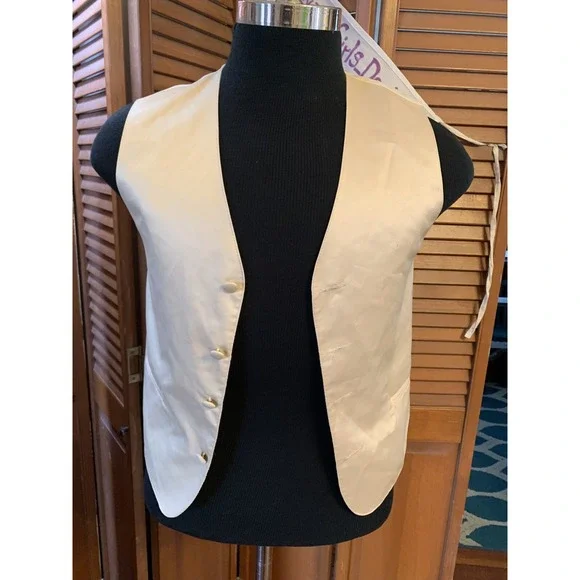 Men's Vesuvio Napoli Cream 4 Bttn Satin Tuxedo Vest prom party Sz S Belt Back