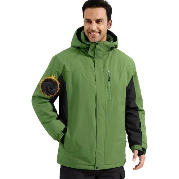 Men's Grass Green Waterproof Ski Snow Fleece Lined Warm Winter Rain Jacket