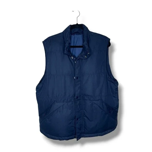 JCPenney Navy Blue Puffer Vest Padded Gilet Men XL Full Zip Snap Layering Winter