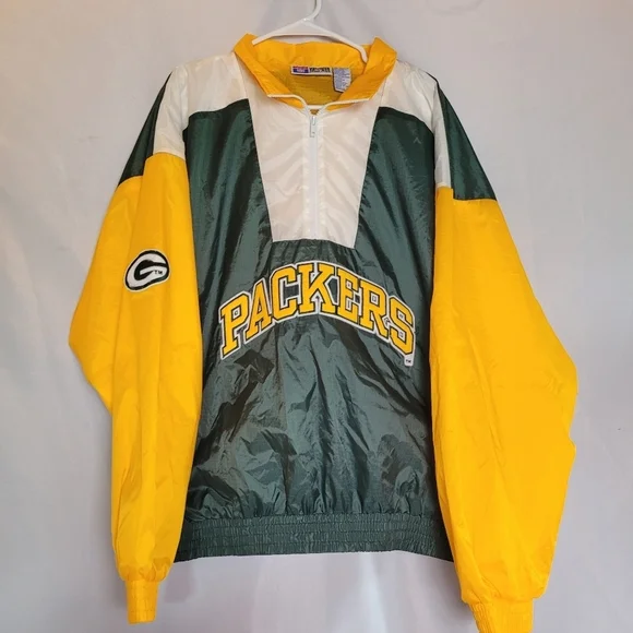 VTG Greenbay Packer Men's 1/4 Zip Nylon Windbreaker Jacket Size XL
