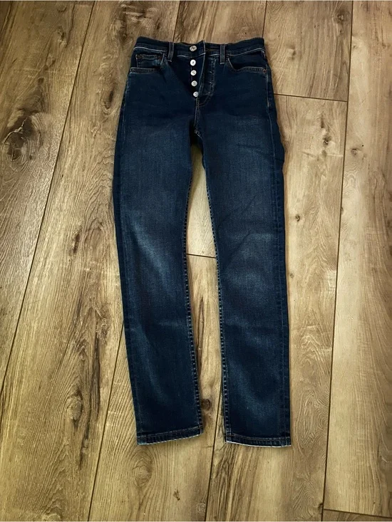 Re/Done High-Rise Dark Blue Button-Fly Straight Jeans