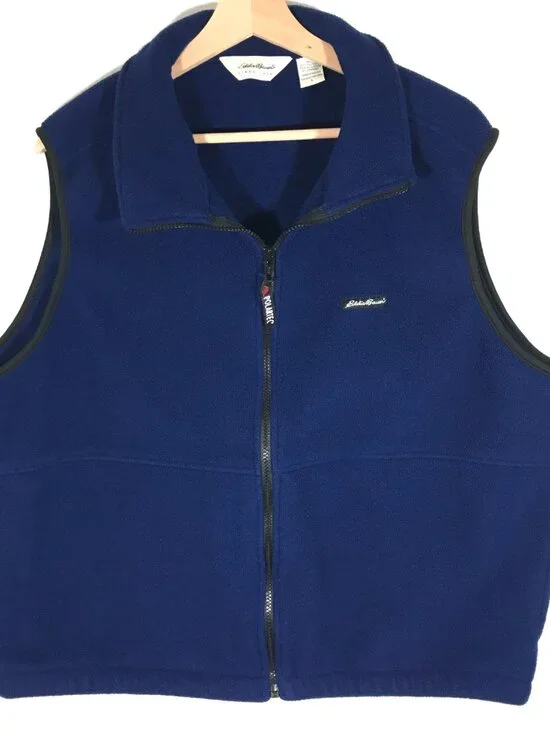 Eddie Bauer Men's Large Blue Full Zip Sleeveless Polartec Vest Jacket