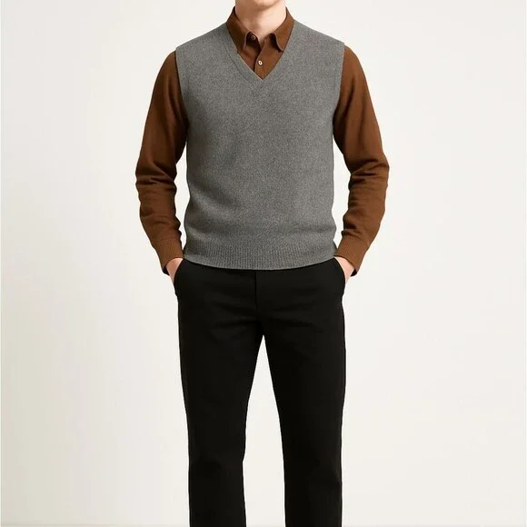 Bernhard Altmann 100% Cashmere Grey Sweater Vest L (Est) Quiet Luxury