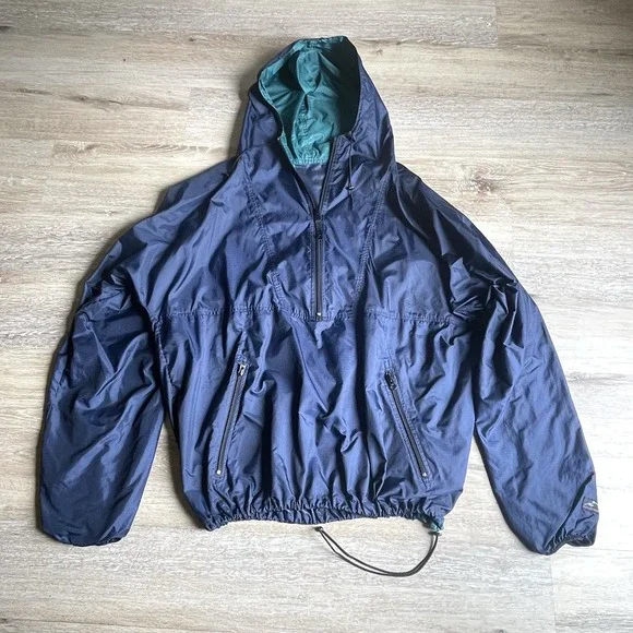 VTG Helly Hansen Navy Rain Jacket Large Windbreaker Lightweight Coat Hood 90's