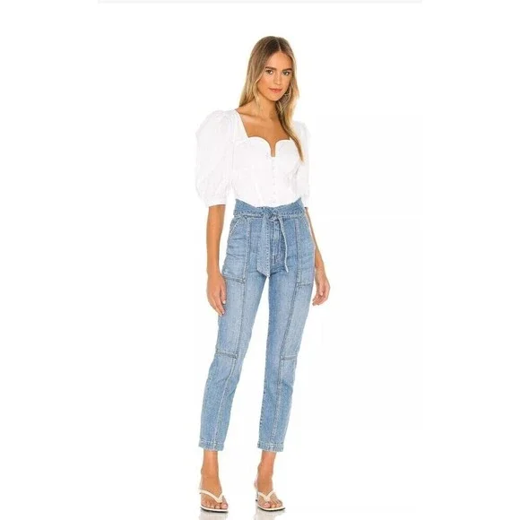 New Jonathan Simkhai‎ Women Size 27 Standard Henley Tie Waist Straight Jean N2